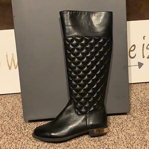 Vince Camuto Fianna Quilted Boots Leather Riding Gold